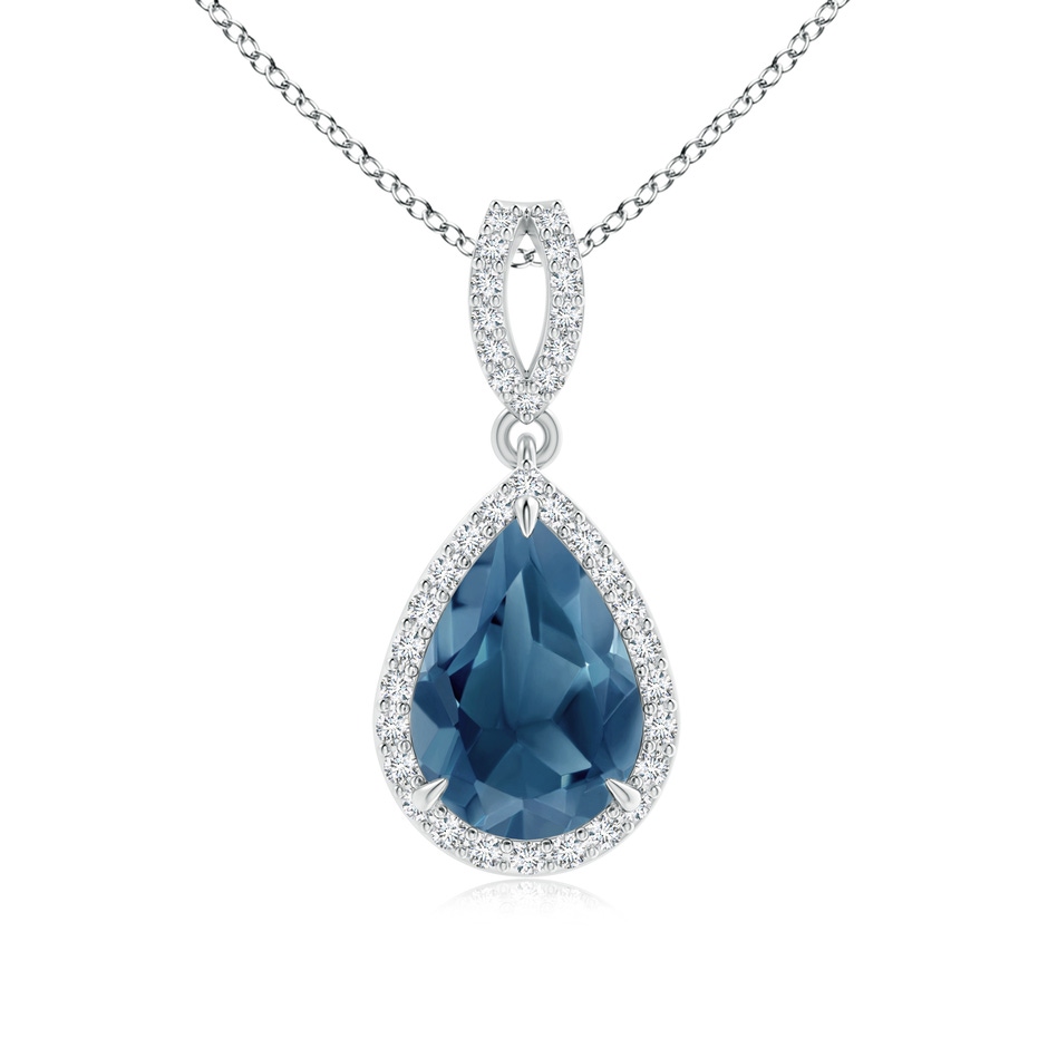 10x7mm A Vintage Style Pear London Blue Topaz Halo Pendant in P950 Platinum 