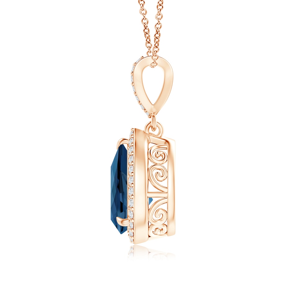 10x7mm AA Vintage Style Pear London Blue Topaz Halo Pendant in Rose Gold product image