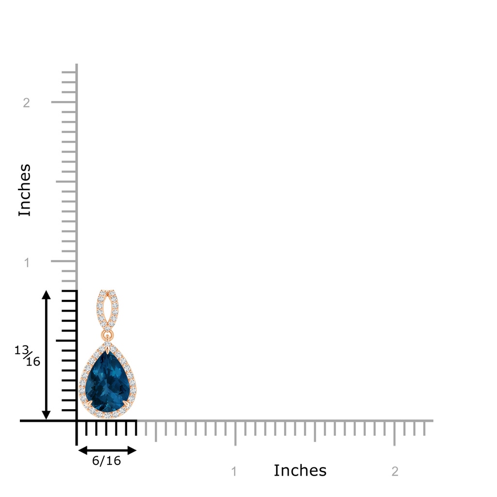 10x7mm AAA Vintage Style Pear London Blue Topaz Halo Pendant in Rose Gold Product Image