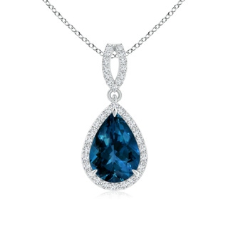 10x7mm AAAA Vintage Style Pear London Blue Topaz Halo Pendant in P950 Platinum