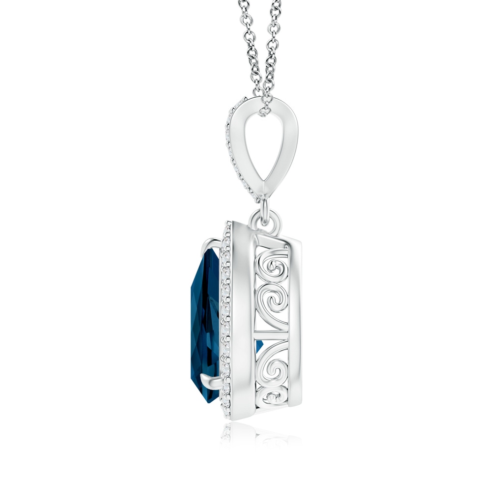 10x7mm AAAA Vintage Style Pear London Blue Topaz Halo Pendant in White Gold Product Image