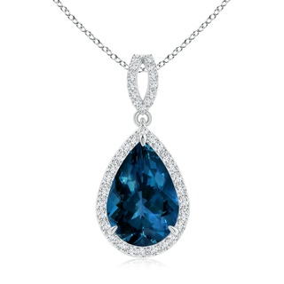 12x8mm AAAA Vintage Style Pear London Blue Topaz Halo Pendant in P950 Platinum