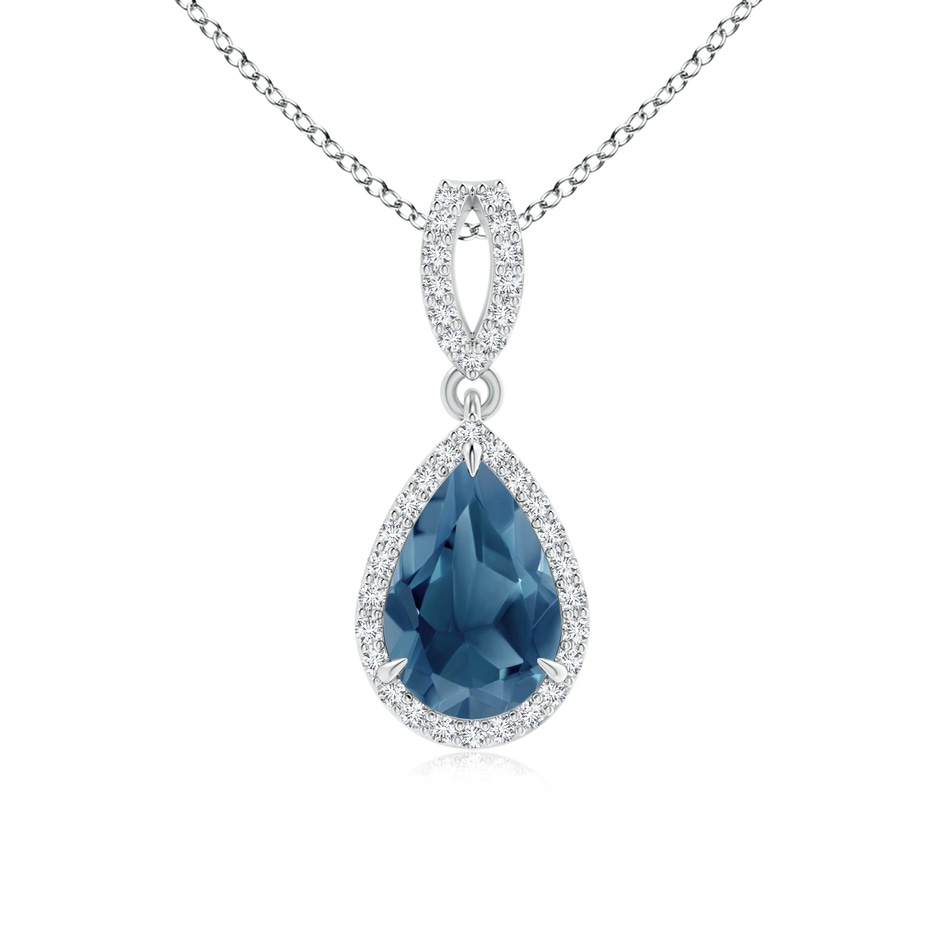 9x6mm A Vintage Style Pear London Blue Topaz Halo Pendant in P950 Platinum 