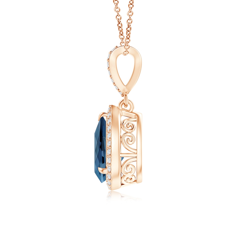 9x6mm A Vintage Style Pear London Blue Topaz Halo Pendant in Rose Gold product image