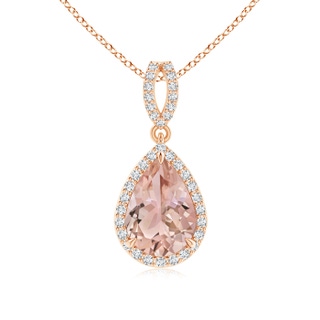 10x7mm AAA Vintage Style Pear Morganite Halo Pendant in Rose Gold
