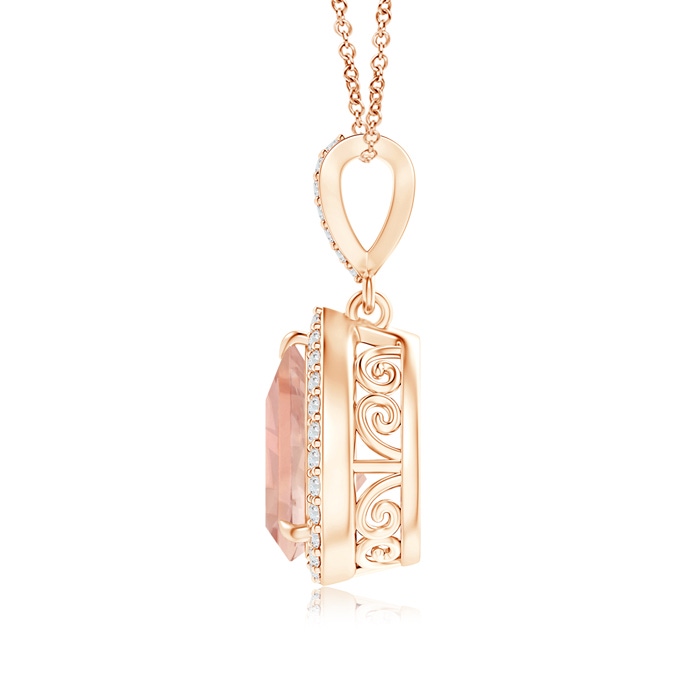 10x7mm AAA Vintage Style Pear Morganite Halo Pendant in Rose Gold Product Image