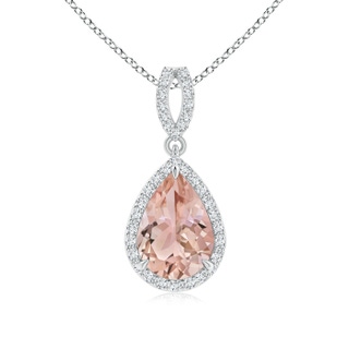 10x7mm AAA Vintage Style Pear Morganite Halo Pendant in White Gold