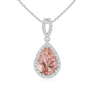 10x7mm AAAA Vintage Style Pear Morganite Halo Pendant in White Gold