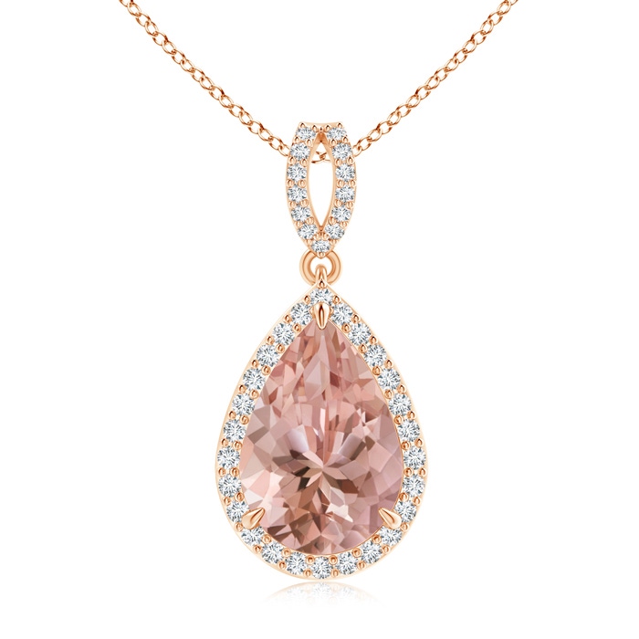 12x8mm AAAA Vintage Style Pear Morganite Halo Pendant in Rose Gold 