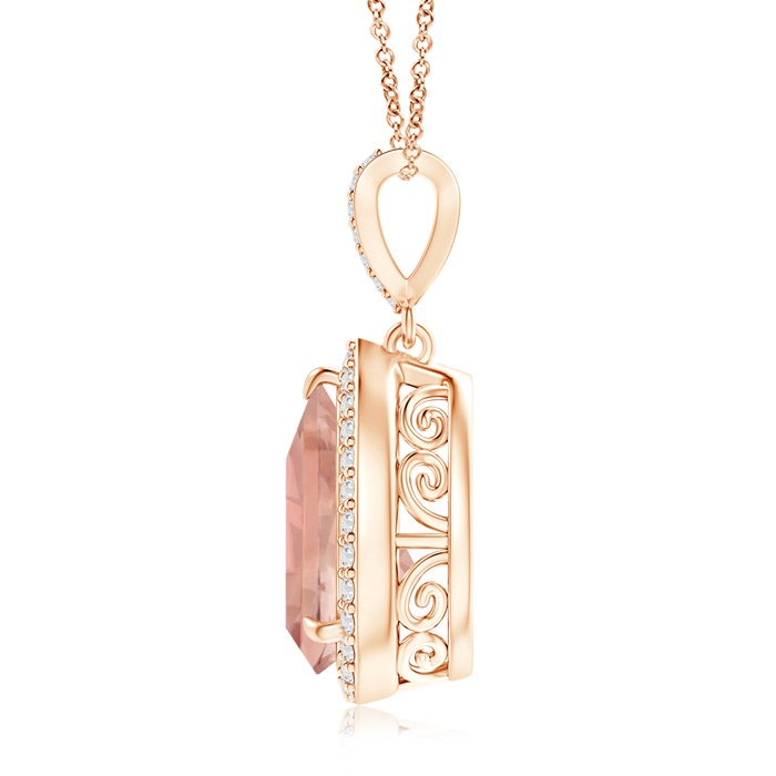 12x8mm AAAA Vintage Style Pear Morganite Halo Pendant in Rose Gold Product Image
