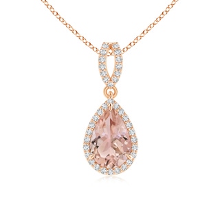 9x6mm AAA Vintage Style Pear Morganite Halo Pendant in 9K Rose Gold