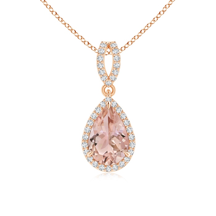 9x6mm AAA Vintage Style Pear Morganite Halo Pendant in Rose Gold