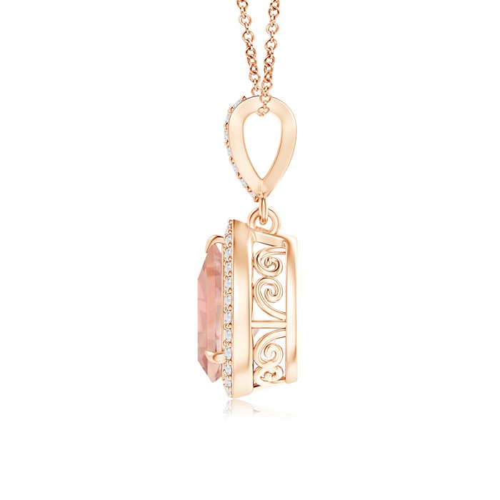 9x6mm AAA Vintage Style Pear Morganite Halo Pendant in Rose Gold product image