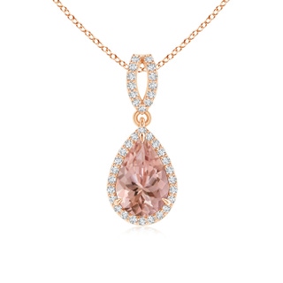 9x6mm AAAA Vintage Style Pear Morganite Halo Pendant in Rose Gold