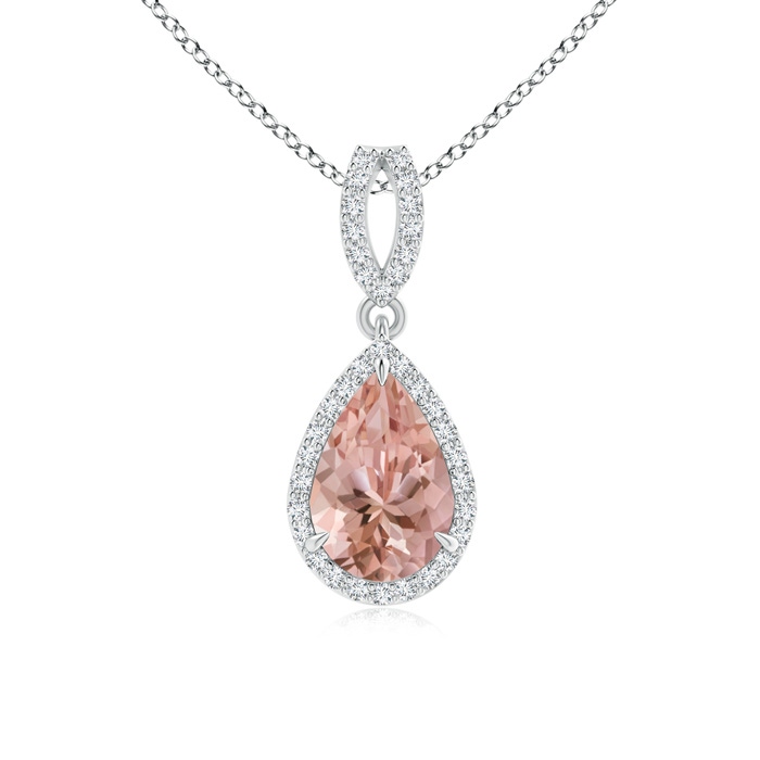 9x6mm AAAA Vintage Style Pear Morganite Halo Pendant in White Gold