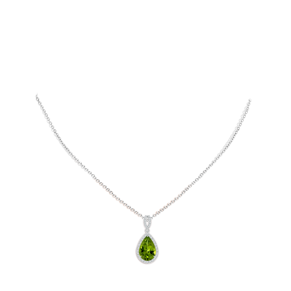 13.09x9.88x5.95mm AAAA GIA Certified Vintage Style Pear Peridot Halo Pendant in White Gold pen