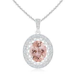 10x8mm AAA Vintage Inspired Morganite Pendant with Latticework in White Gold