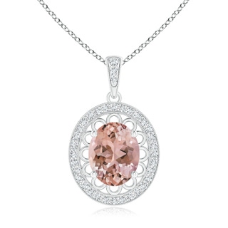 10x8mm AAAA Vintage Inspired Morganite Pendant with Latticework in White Gold