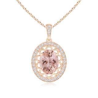 9x7mm AAA Vintage Inspired Morganite Pendant with Latticework in Rose Gold