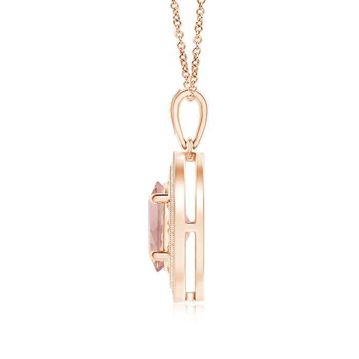 9x7mm AAA Vintage Inspired Morganite Pendant with Latticework in Rose Gold Product Image