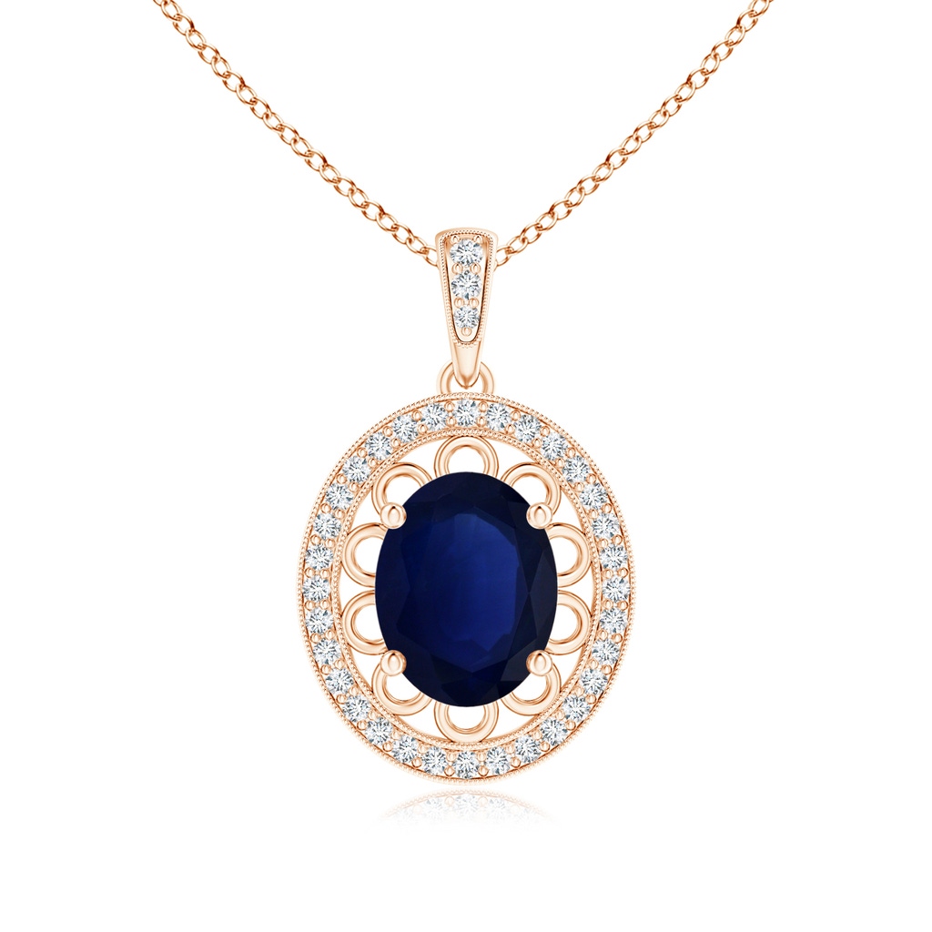 9.14x7.17x4.26mm A GIA Certified Vintage Inspired Blue Sapphire Pendant with Latticework in Rose Gold