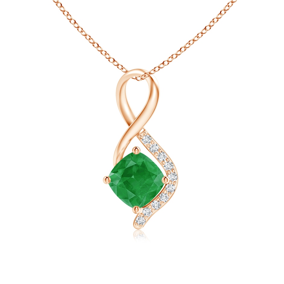 5mm A Infinity Twist Emerald Pendant with Diamond Accents in Rose Gold 