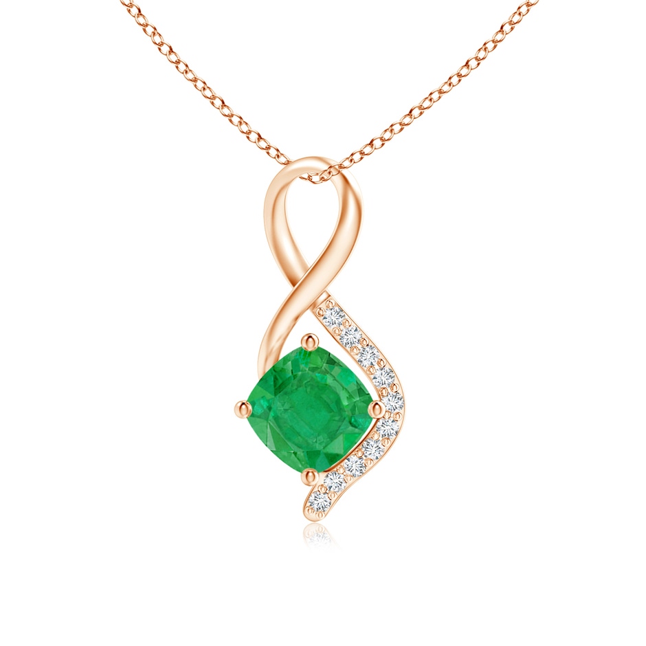 5mm AA Infinity Twist Emerald Pendant with Diamond Accents in Rose Gold 