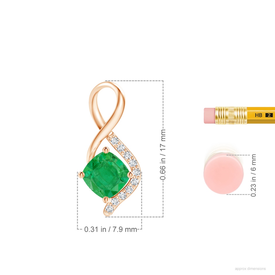 5mm AA Infinity Twist Emerald Pendant with Diamond Accents in Rose Gold ruler