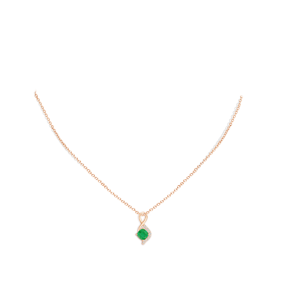 5mm AA Infinity Twist Emerald Pendant with Diamond Accents in Rose Gold pen