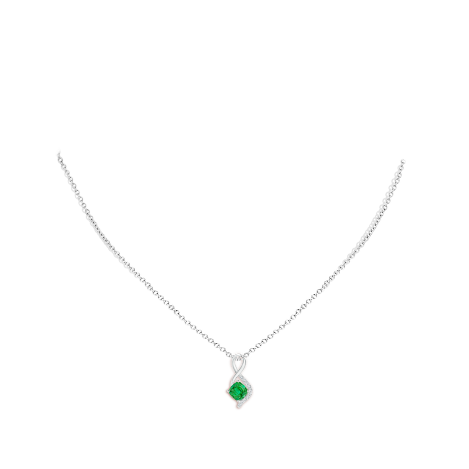 5mm AAA Infinity Twist Emerald Pendant with Diamond Accents in 18K White Gold pen