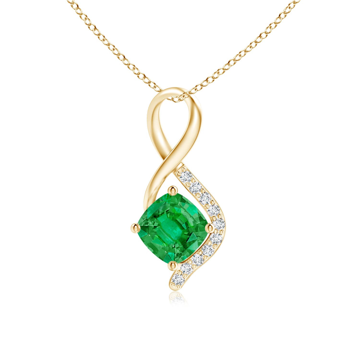 5mm AAA Infinity Twist Emerald Pendant with Diamond Accents in 18K Yellow Gold