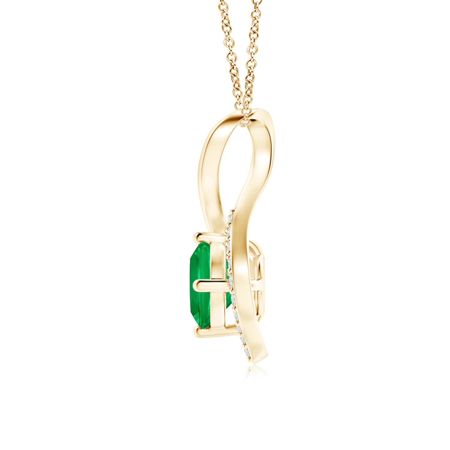 5mm AAA Infinity Twist Emerald Pendant with Diamond Accents in 18K Yellow Gold