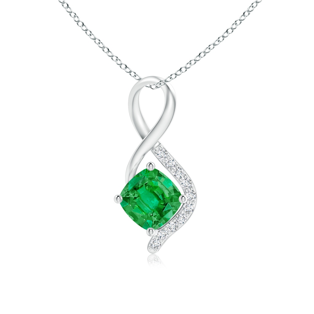5mm AAA Infinity Twist Emerald Pendant with Diamond Accents in White Gold