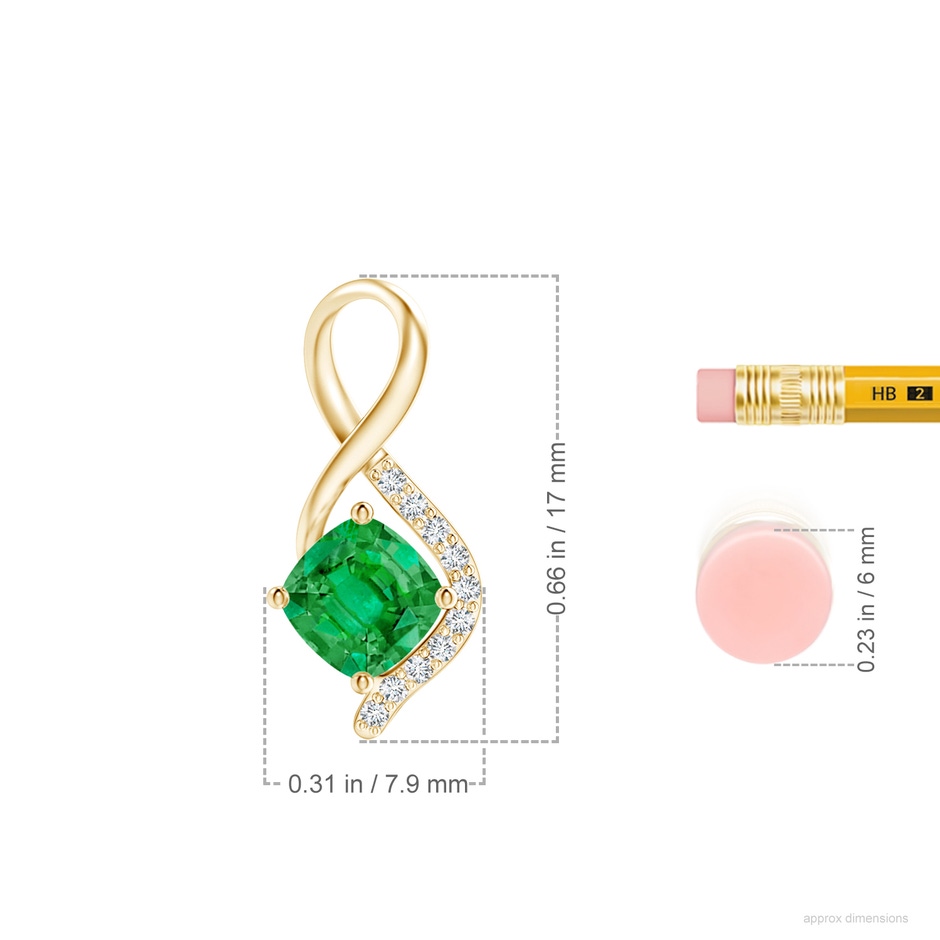 5mm AAA Infinity Twist Emerald Pendant with Diamond Accents in Yellow Gold ruler