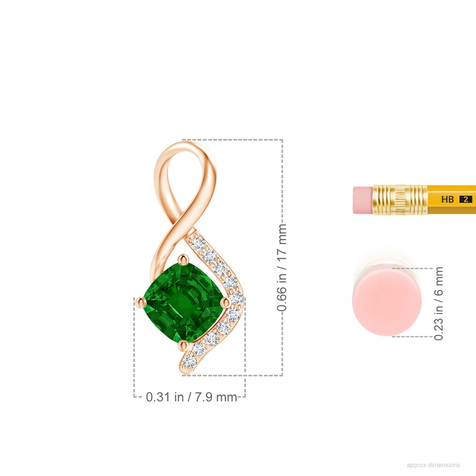 5mm AAAA Infinity Twist Emerald Pendant with Diamond Accents in Rose Gold ruler