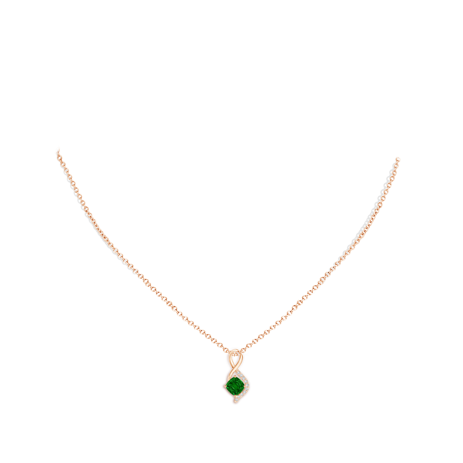 5mm AAAA Infinity Twist Emerald Pendant with Diamond Accents in Rose Gold pen