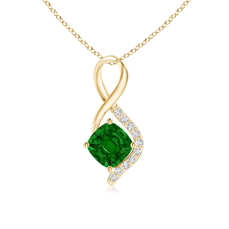 5mm Lab-Grown Infinity Twist Emerald Pendant with Diamond Accents in Yellow Gold 