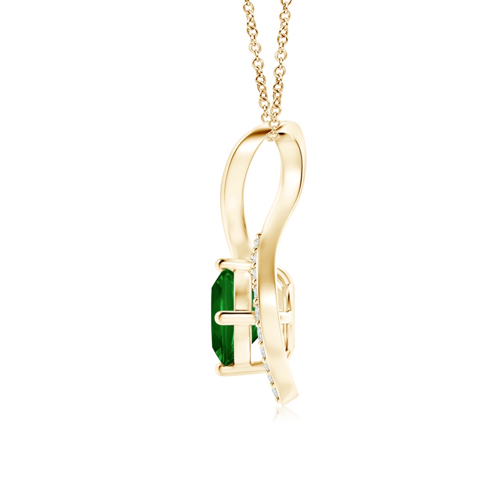 5mm AAAA Infinity Twist Emerald Pendant with Diamond Accents in Yellow Gold Side 1