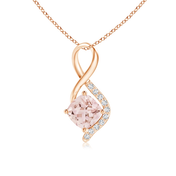 5mm AAA Infinity Twist Morganite Pendant with Diamond Accents in Rose Gold