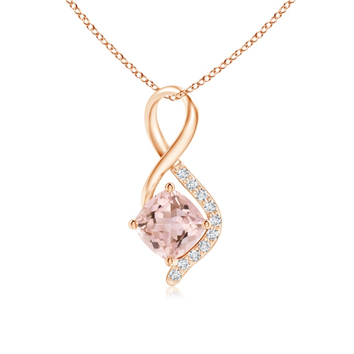 5mm AAAA Infinity Twist Morganite Pendant with Diamond Accents in Rose Gold