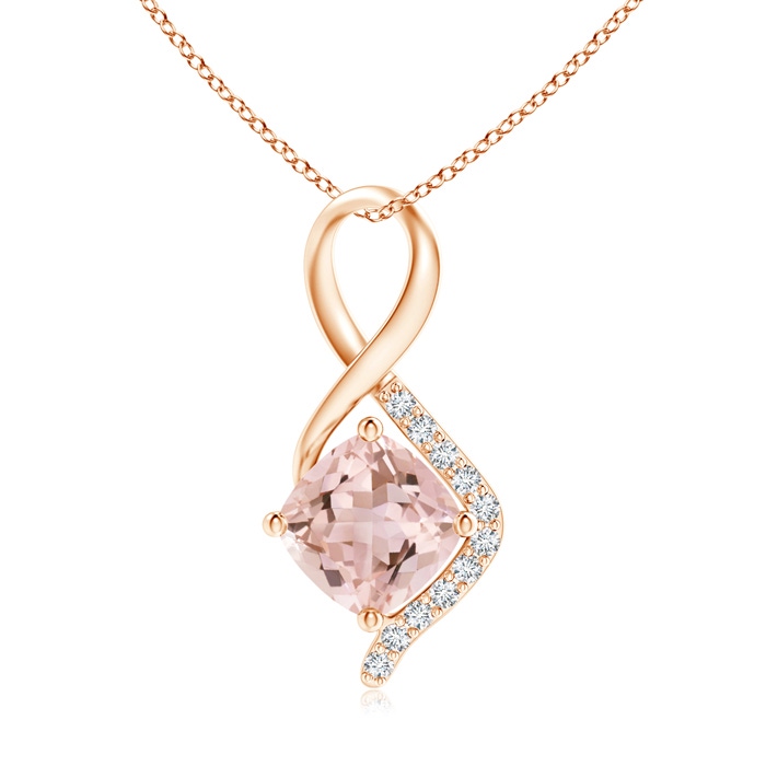 6mm AAAA Infinity Twist Morganite Pendant with Diamond Accents in Rose Gold