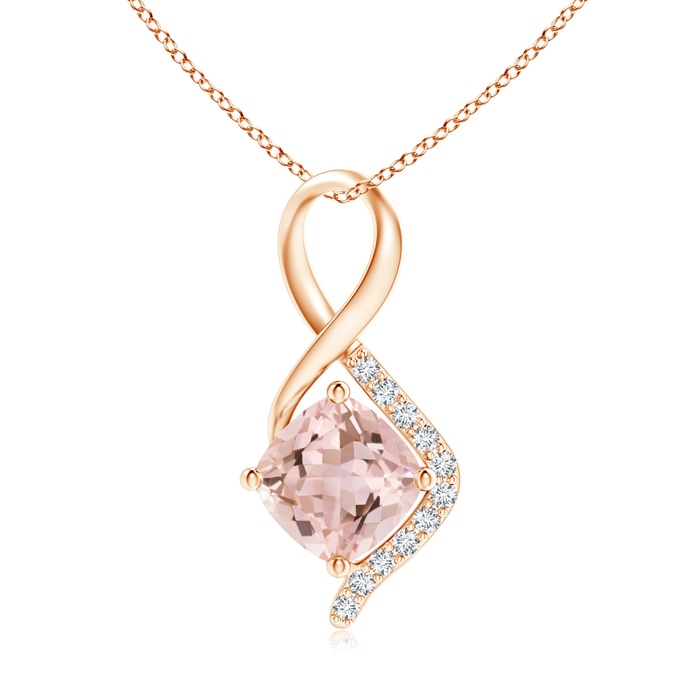 6mm AAAA Infinity Twist Morganite Pendant with Diamond Accents in Rose Gold 