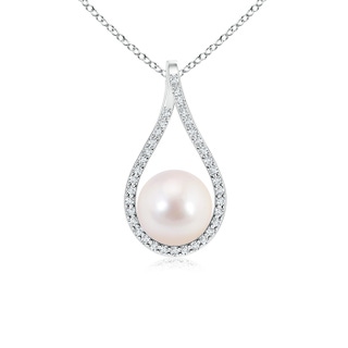 8mm AAAA Floating Akoya Cultured Pearl Pendant with Diamond Loop in White Gold