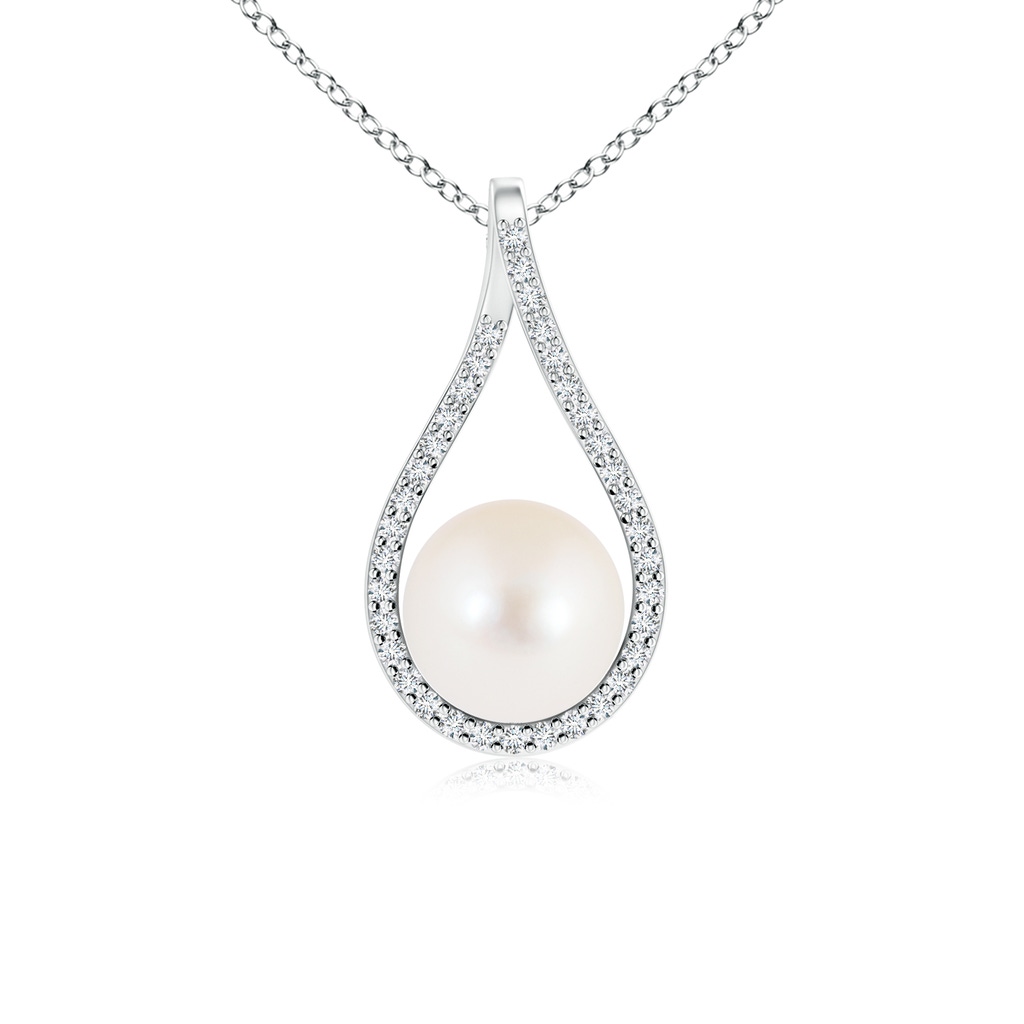 8mm AAA Floating Freshwater Cultured Pearl Pendant with Diamond Loop in White Gold 