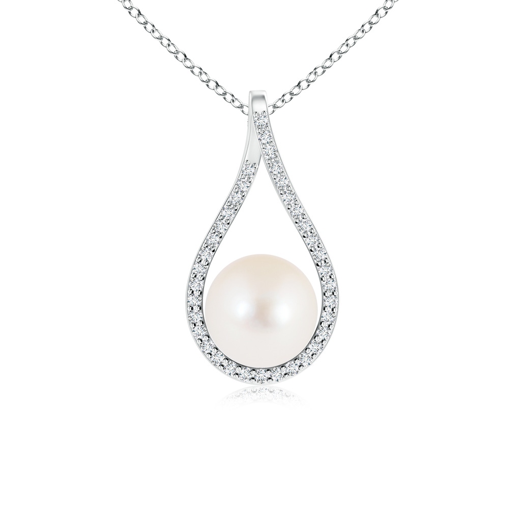 8mm AAA Floating Freshwater Cultured Pearl Pendant with Diamond Loop in White Gold