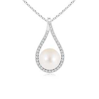 8mm AAA Floating Freshwater Cultured Pearl Pendant with Diamond Loop in White Gold