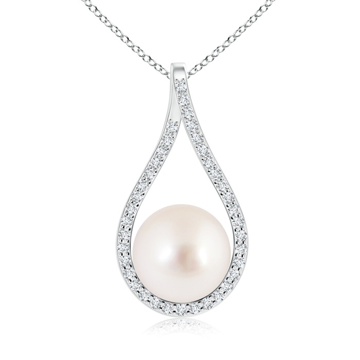 10mm AAAA Floating South Sea Cultured Pearl Pendant with Diamond Loop in S999 Silver