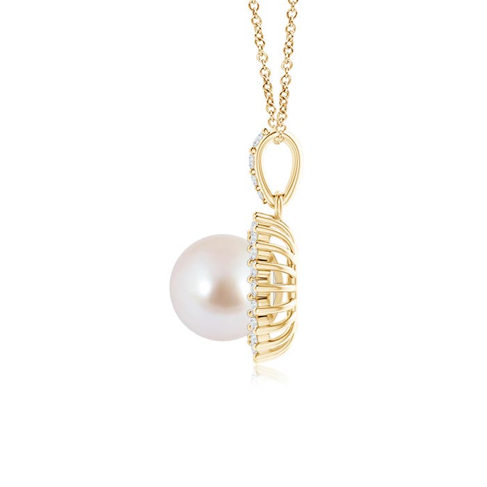8mm AAA Vintage Inspired Japanese Akoya Pearl Pendant in Yellow Gold - side 1