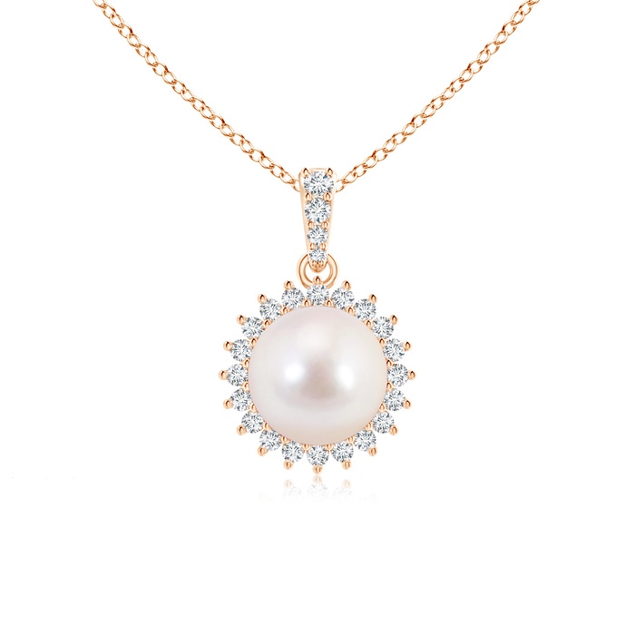 8mm AAAA Vintage Inspired Japanese Akoya Pearl Pendant in Rose Gold 