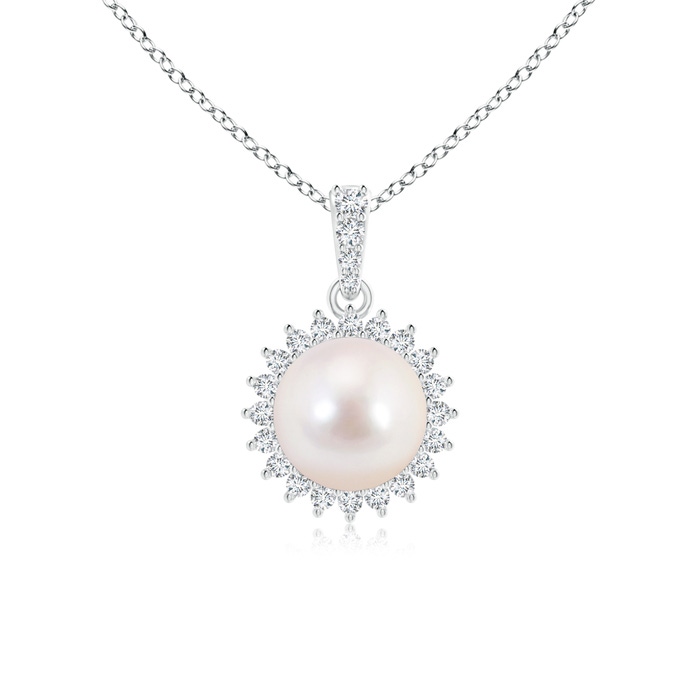 8mm AAAA Vintage Inspired Japanese Akoya Pearl Pendant in White Gold